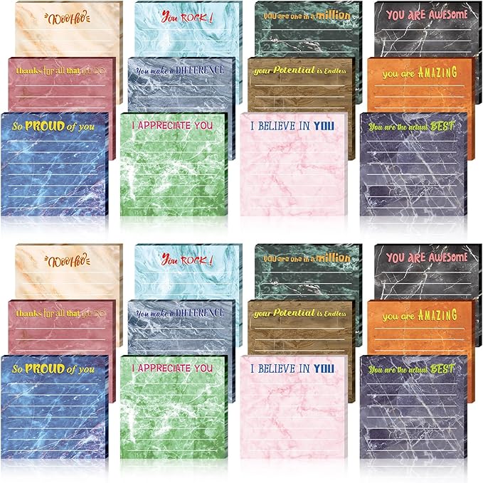Yinder 24 Pcs Inspirational Sticky Notes Christmas Stocking Stuffers Motivational Sticky Notes Pad Employee Appreciation Gift Bulk for Teacher Nurse Coworker Office 3 x 3'' (Appreciation,Marble Color)