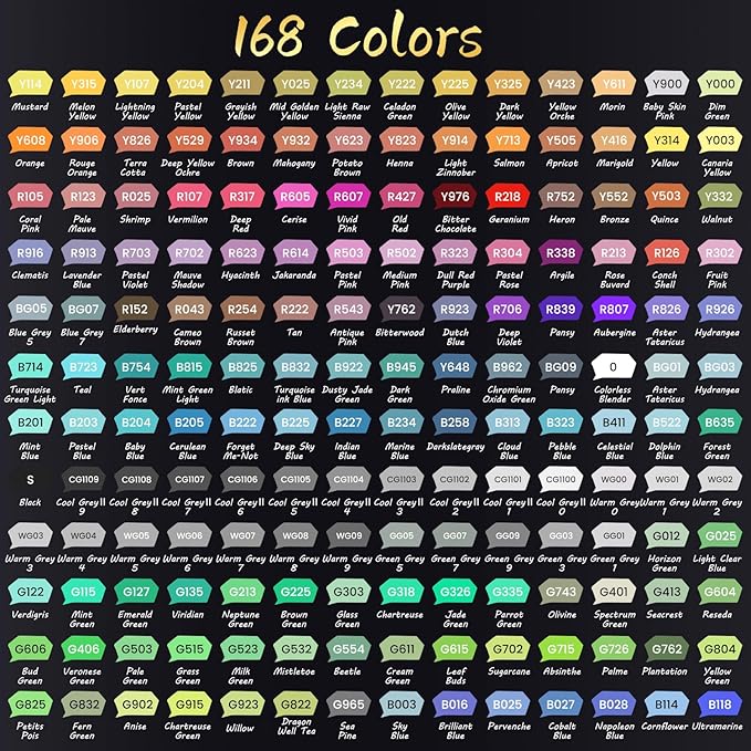 Caliart Markers, 168 Colors Dual Tip Art Markers Sketch Pens Permanent Alcohol Based, with Case for Adults Artists Drawing Illustration Sketching Coloring
