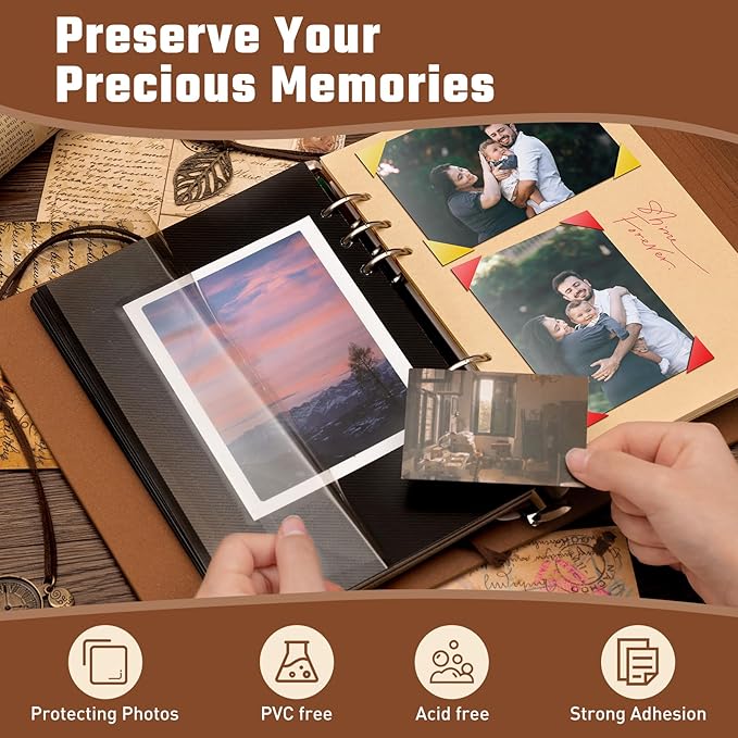 Travel Scrapbook Album Waterproof Photo Album with Writing Space 64 Pages Self Adhesive & 40 Journaling Pages DIY Memory Photo Book Photo Scrapbook Album Kit for Wedding Family Vacation