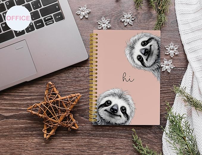 Sloth Notebook Journal,Pink Cute Animal Notebook Journal for School Women Teen Girls Kids,Gifts for Sloth Lovers,Hardcover Spiral Notebooks for Work Notes Journaling,5.5x8.3 Inch