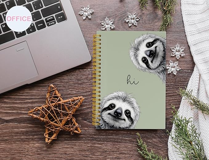 Sloth Notebook Journal,Green Cute Animal Notebook Journal for School Women Teen Girls Kids,Gifts for Sloth Lovers,Hardcover Spiral Notebooks for Work Notes Journaling,5.5x8.3 Inch