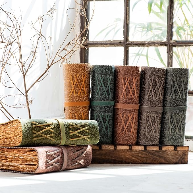 LEATHER VILLAGE Leather Bound Floral Embossed Journal for Women Men - 200 Pages, 6”X4”(A6), Suntan - Book of Shadows, Vintage Blank Paper Travel Diary, Notebook for Writing, Drawing, Sketchbook