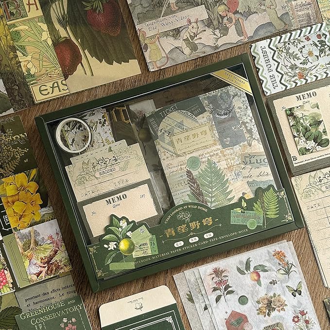 Scrapbooking Supplies Kit, Botanical Aesthetic Vintage Scrapbook Kit for Bullet Junk Journal A6 Grid Notebook Stationary Journaling Supplies Flower DIY Craft Birthday Gifts for Women Kid Teen Girl