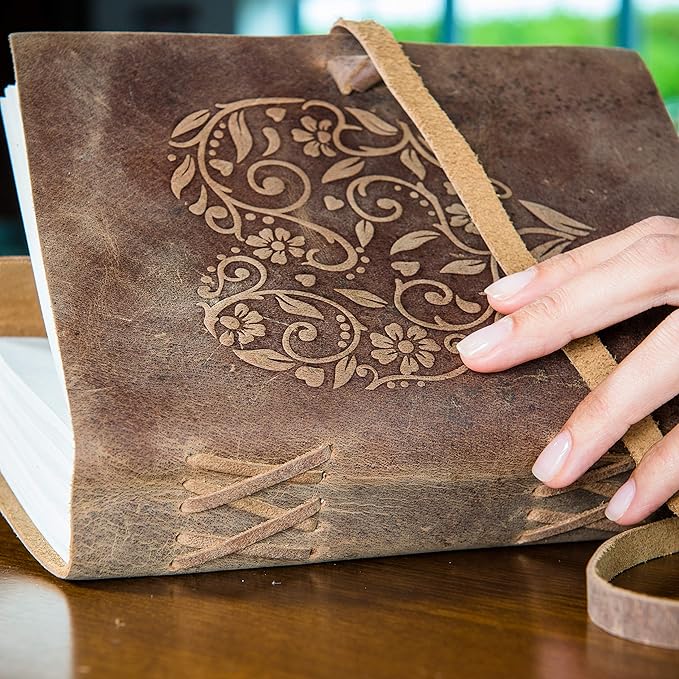 moonster Leather Journal for Women - Non Refillable Handmade Vintage Journal Leather Sketchbook for Daily Drawing & Writing - Travel Journal for Women - Heart Leather Notebook Unlined