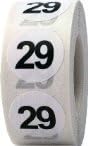 White with Black Number 29 Circle Dot Stickers, 3/4 Inch Round, 500 Labels on a Roll