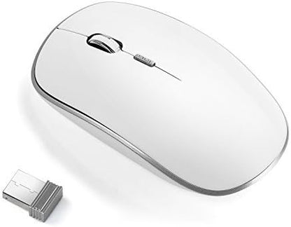 Wireless Mouse for Laptop, J JOYACCESS Silent Stream line Optical Cordless Mouse with USB Nano Receiver and High Precision 2400 DPI-Silver+White