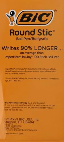 BIC Round Stic Xtra Life Ballpoint Pens, Medium Point (1.0mm), Black, 60-Count Pack, Flexible Round Barrel For Writing Comfort (GSM609-BLK) (Pack of 2)