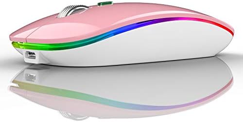 TENMOS Wireless Bluetooth Mouse, LED Slim (Bluetooth 5.1 + USB) 2.4GHz Rechargeable Silent Bluetooth Wireless Mouse with Type C Adapter for Laptop/MacBook/iPad OS 13 and Above (Pink)