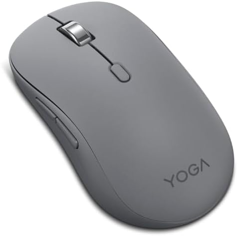 Lenovo Yoga Bluetooth Silent Mouse, 3 Level DPI Adjustment, 36 Month Battery Life, Bluetooth 5.3, 3 Device Paring, Whisper Quiet, Programmable Buttons, Smooth Finish, Luna Grey