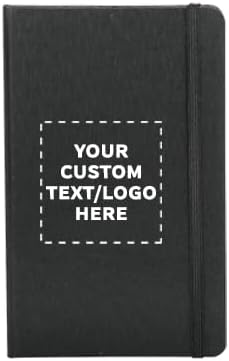 DISCOUNT PROMOS Custom Hardcover Notebook Journals with Elastic Colored Band Set of 6, Personalized Bulk Pack - Perfect for School, Office, Home - Black
