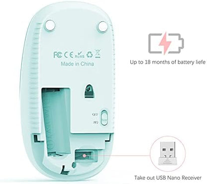 VssoPlor Wireless Mouse, 2.4G Slim Portable Computer Laptop Mouse with Nano Receiver Quiet Silent Optical Mice for Notebook, PC, Laptop, Computer-Mint Green to Purple