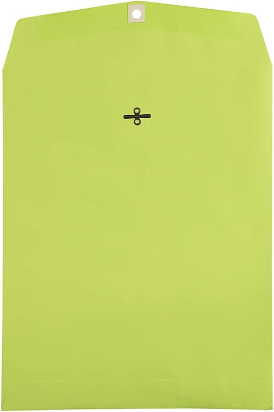 JAM PAPER 10 x 13 Open End Catalog Colored Envelopes with Clasp Closure - Ultra Lime Green - 25/Pack