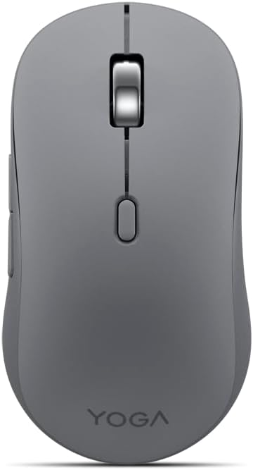 Lenovo Yoga Bluetooth Silent Mouse, 3 Level DPI Adjustment, 36 Month Battery Life, Bluetooth 5.3, 3 Device Paring, Whisper Quiet, Programmable Buttons, Smooth Finish, Luna Grey