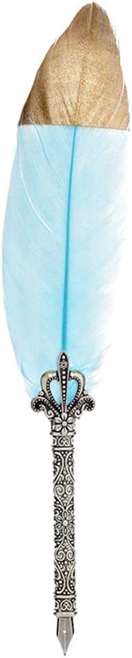 Quill Feather Pen and Ink Set,Calligraphy Set,Calligraphy Kits Include Antique Quill Feather Pen,6 Nibs,1 Bottles Inks,Pen Holder for Beginners Birthday Gift (Sky Blue)