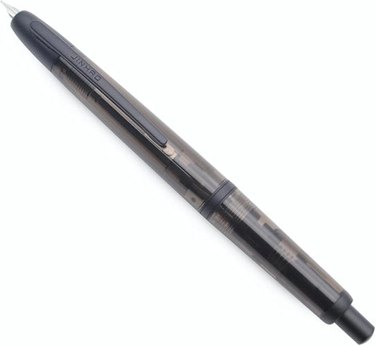 JINHAO 20 Press Fountain Pen, Retractable Capless Resin Pen with Ink Converter (F Nib 0.5mm, Transparent Black - Black Clip)