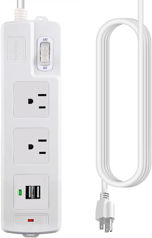 Power Strip Surge Protector,NIURENEL 9.8ft Extension Cord with 2 AC Outlets,2 USB Ports,Wall Mount for Home,Office,Travel,Dorm,Multi Outlets Widely,1875W/15A, 1875 Joules,White (2outlets+2usb, 5.9FT)