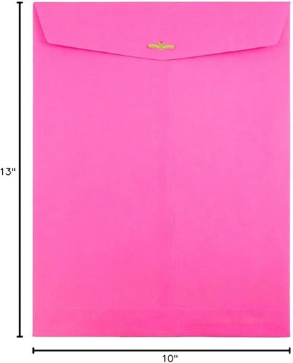 JAM PAPER 10 x 13 Open End Catalog Colored Envelopes with Clasp Closure - Ultra Fuchsia Hot Pink - Bulk 250/Box