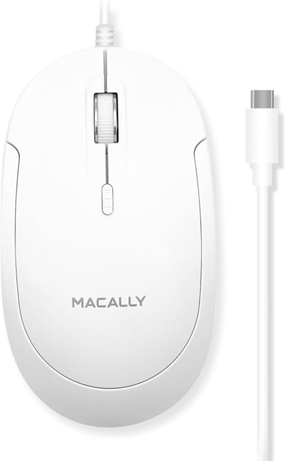 Macally Wired USB C Mouse for Mac and PC - Slim, Quiet, and Reliable - Type C Mouse for MacBook Pro/Air, iMac, Apple iPad, Laptop, Computer Desktop with 3 Button, Scroll Wheel, USBC, and 4 DPI Mode
