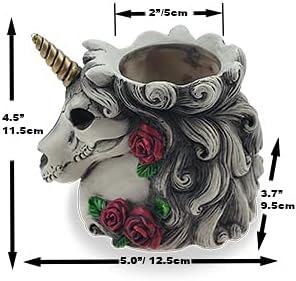 Gothic Unicorn Skull Makeup Brush/Pen Holder-Unicorn Gift for Women Adults Halloween Decor Day Dead Inspired Goth Accessory for Home