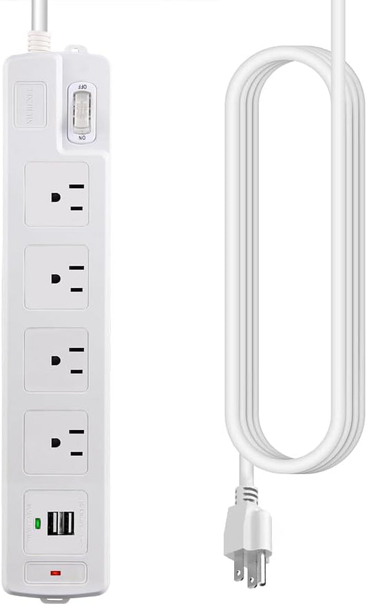 Power Strip Surge Protector,NIURENEL 9.8ft Extension Cord with 2 AC Outlets,2 USB Ports,Wall Mount for Home,Office,Travel,Dorm,Multi Outlets Widely,1875W/15A, 1875 Joules,White (4outlets+2usb, 5.9FT)