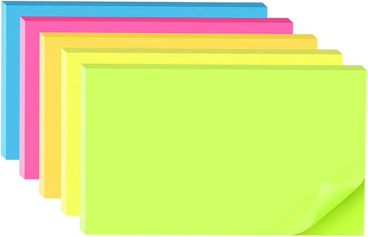 (5 Pads) Sticky Notes 3x5 in Bright Stickies Colorful Super Sticking Power Memo Pads Strong Adhesive
