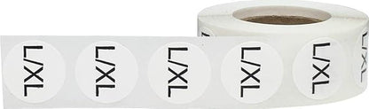 White Circle L/XL Clothing Size Stickers for Retail Apparel 0.75 Inch 500 Total Adhesive Labels