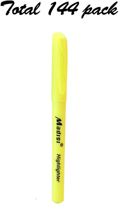 Madisi Highlighters, Chisel Tip, Fluorescent Yellow, Bulk Pack, 144-Count