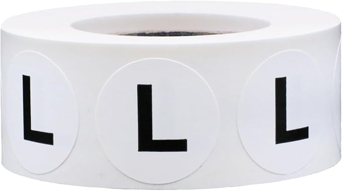 White Circle Large L Clothing Size Stickers - 3/4 Inch Round, 500 Adhesive Labels Per Roll for Retail Apparel, Clothing Organization, and Inventory - Made in The USA