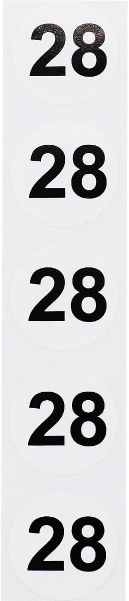 White with Black Number 28 Circle Dot Stickers, 3/4 Inch Round, 500 Labels on a Roll