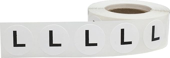 White Circle Large L Clothing Size Stickers - 3/4 Inch Round, 500 Adhesive Labels Per Roll for Retail Apparel, Clothing Organization, and Inventory - Made in The USA