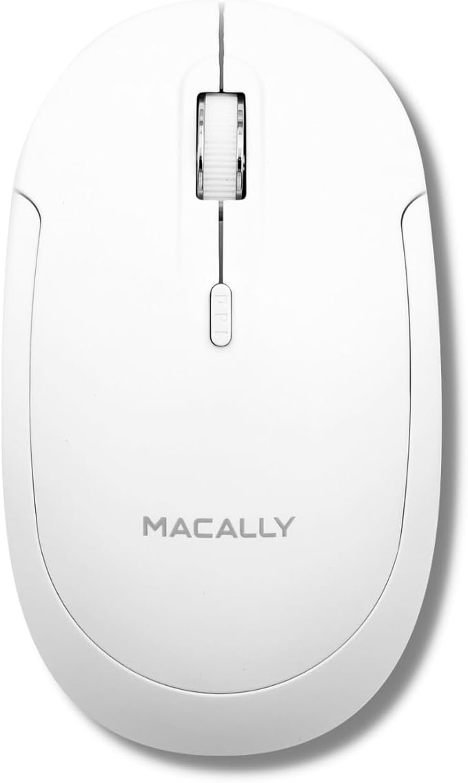 Macally Wireless Bluetooth Mouse for Mac, MacBook Pro/Air, iPad, and PC - Quiet Click and Comfortable Compatible Apple Wireless Mouse - White