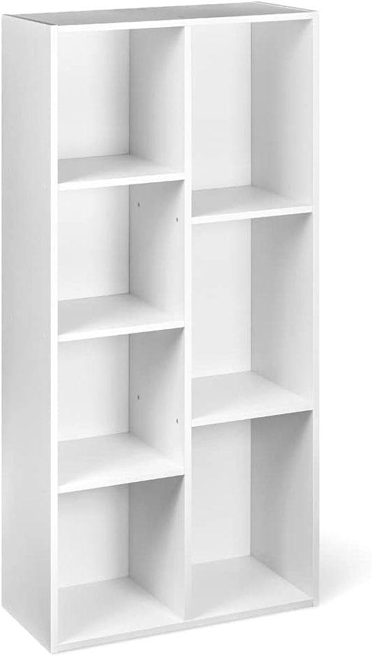 Amazon Basics 7 Cube Organizer Bookcase Shelf, Storage for Home and Office, 9.25"D x 19.49"W x 41.73"H, White