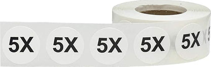 White Circle 5X Clothing Size Stickers for Retail Apparel 0.75 Inch 500 Total Adhesive Labels