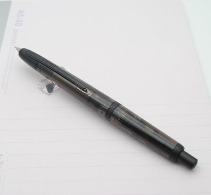 JINHAO 20 Press Fountain Pen, Retractable Capless Resin Pen with Ink Converter (F Nib 0.5mm, Transparent Black - Black Clip)