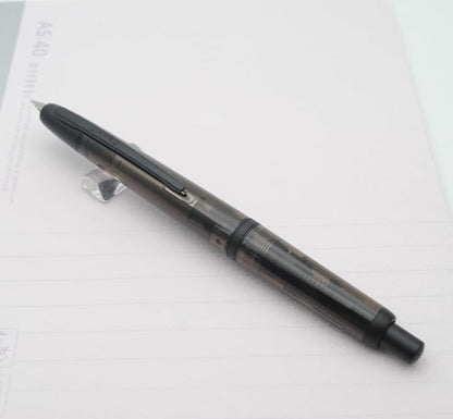 JINHAO 20 Press Fountain Pen, Retractable Capless Resin Pen with Ink Converter (F Nib 0.5mm, Transparent Black - Black Clip)