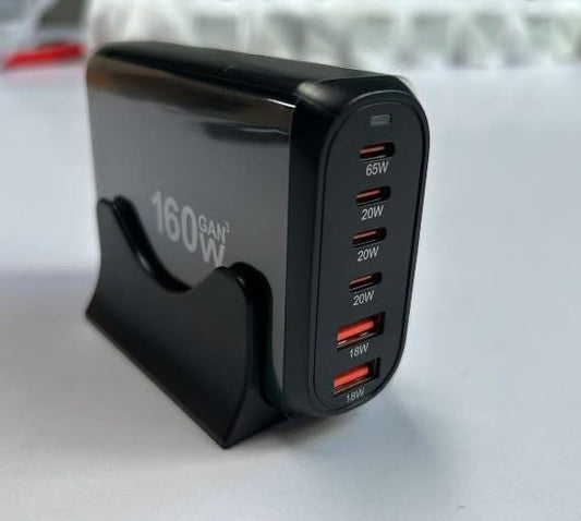 Famous TECH Shop 160W GaN PD 3.0 QC 3.0 USB C Fast Charger: 6 Port Super Fast Charging Hub | 4 USB-C + 2 USB-A Power Delivery Desktop Charger for Laptop, MacBook, iPhone 15, iPad, Samsung, Tablet