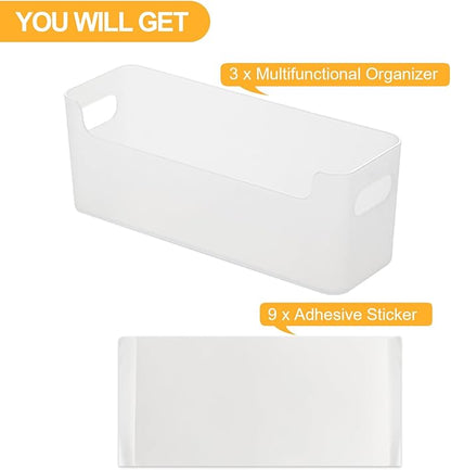 3 Pcs Kitchen Cabinet Door Organizer, Adhesive Mount Inside Cabinet Door Storage, Under Sink Storage Shelf for Kitchen,Bathroom,Office (Transparent)