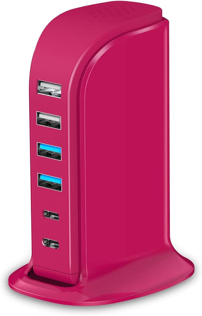 USB Charging Station Multiports Upoy, Charging Hub 6 Ports Dual Type-C, USB Tower Fast Charging for Tablets, Cellphones, Smart Watch, and More Electronic Gadgets, Portable Design, Travel Essentials