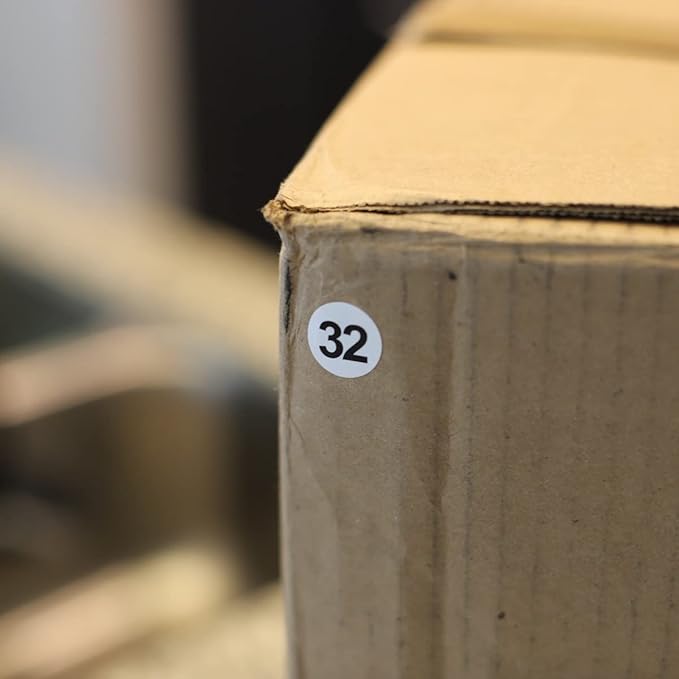 White with Black Number 32 Circle Dot Stickers, 3/4 Inch Round, 500 Labels on a Roll