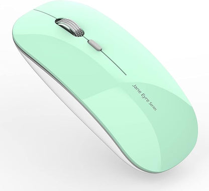 Uciefy Q5 Slim Rechargeable Wireless Mouse, 2.4G Portable Optical Silent Ultra Thin Wireless Computer Mouse with USB Receiver and Type C Adapter, Compatible with PC, Laptop, Desktop (Mint Green)