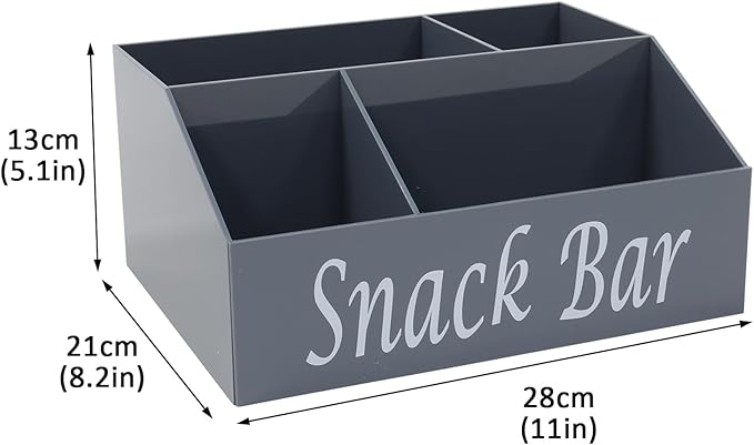 Snack Organizer for Countertop, 4 Compartments Acrylic Snack Organizer, Snack Container Holder for Kitchen Pantry Organizer and Storage-Grey