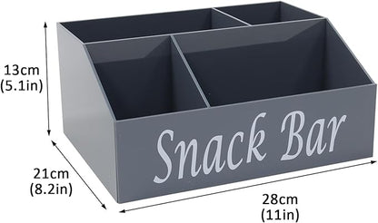 Snack Organizer for Countertop, 4 Compartments Acrylic Snack Organizer, Snack Container Holder for Kitchen Pantry Organizer and Storage-Grey