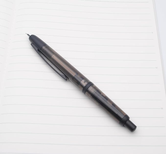 JINHAO 20 Press Fountain Pen, Retractable Capless Resin Pen with Ink Converter (F Nib 0.5mm, Transparent Black - Black Clip)