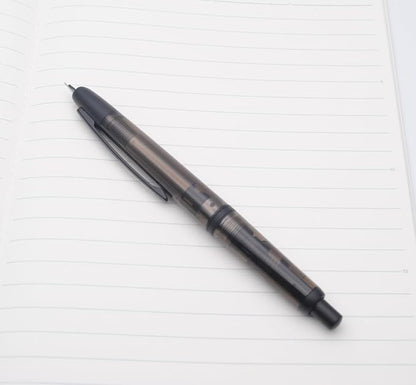 JINHAO 20 Press Fountain Pen, Retractable Capless Resin Pen with Ink Converter (F Nib 0.5mm, Transparent Black - Black Clip)