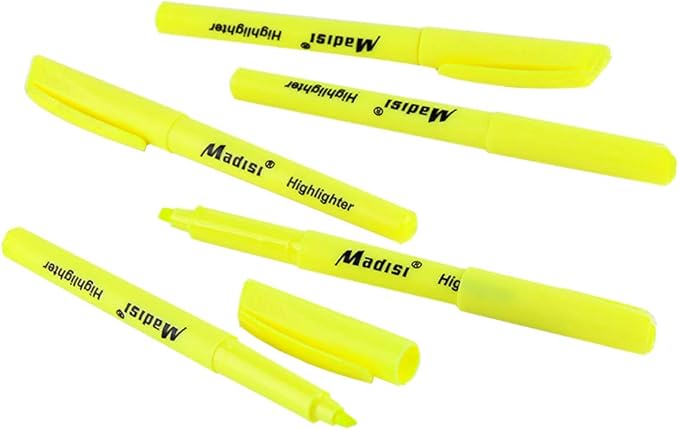 Madisi Highlighters, Chisel Tip, Fluorescent Yellow, Bulk Pack, 144-Count