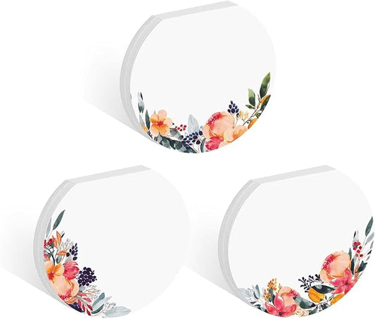 Floral Sticky Note Pad Assortment/Set of 3 Round Flat Top Flower Note Pads / 3.5" Bright Blossom Sticky Notes / 50 Sheets Per Pad/Made in USA