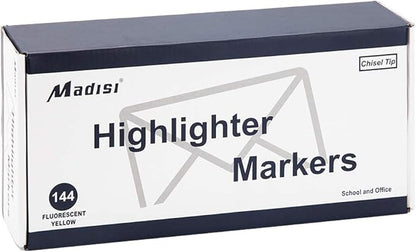 Madisi Highlighters, Chisel Tip, Fluorescent Yellow, Bulk Pack, 144-Count