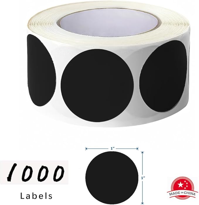 SHYGO® 1“ Black Circle Dot Stickers Color Coding Labels, 1000PCS 2 Rolls