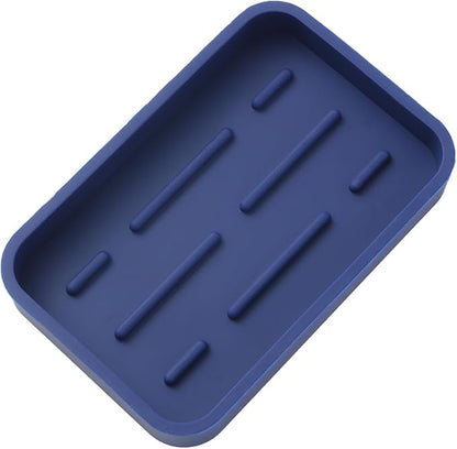 Silicone Kitchen Sink Organizer Tray for Multiple Usage,Easy Clean Sponges Holder for Kitchen Bathroom Counter or Sink,Dish Soap Dispenser,Scrubber,Bottle,Cup Navy Blue 4.9”x 3.2”