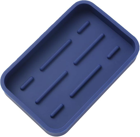 Silicone Kitchen Sink Organizer Tray for Multiple Usage,Easy Clean Sponges Holder for Kitchen Bathroom Counter or Sink,Dish Soap Dispenser,Scrubber,Bottle,Cup Navy Blue 4.9”x 3.2”